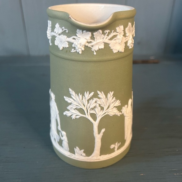 Vintage Wedgwood Green Jasper Mug/Pitcher | Cream Greek Figures - Picture 2 of 8